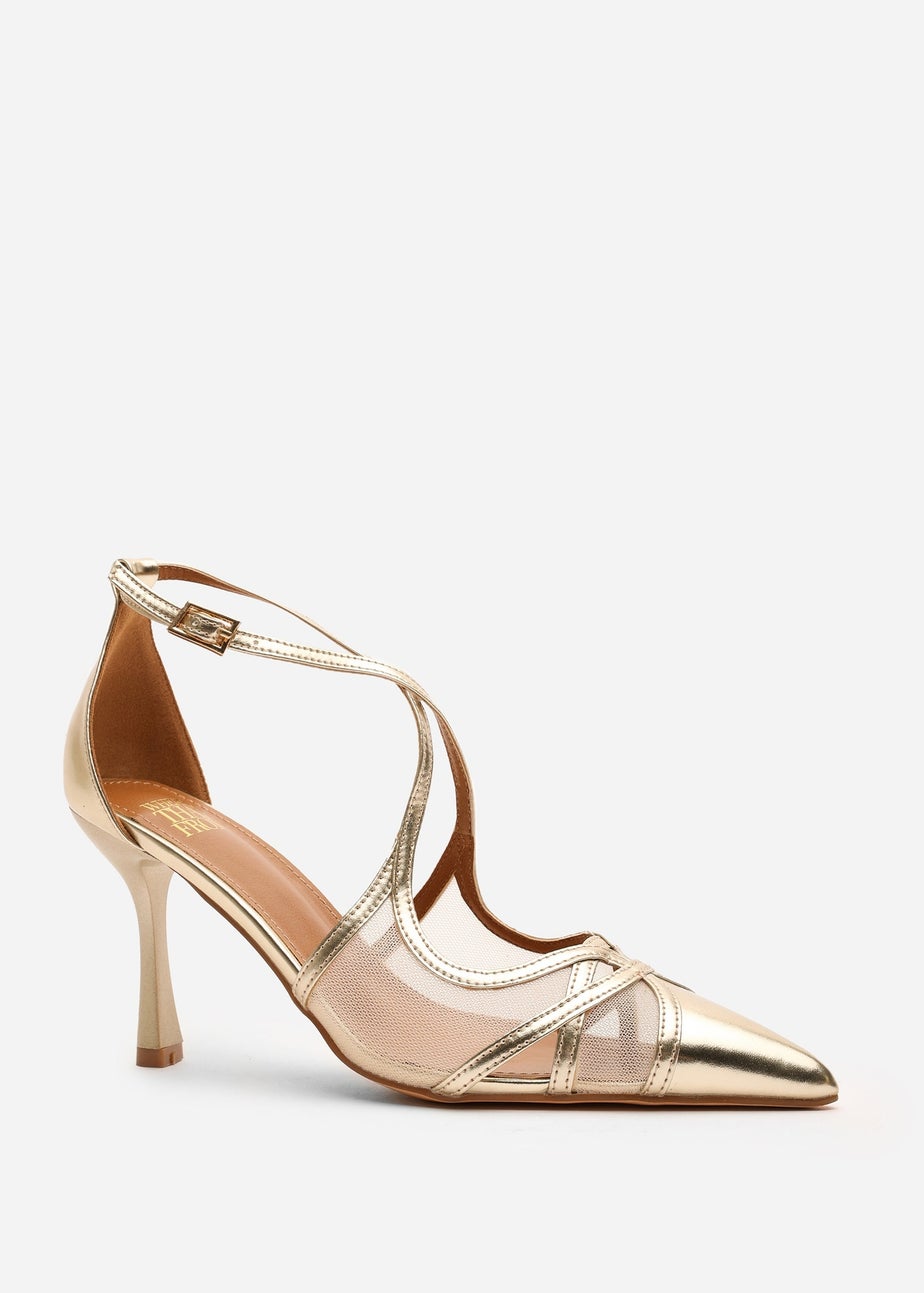 Where's That From Katherine Gold Metallic Strappy Pointed Toe Heels
