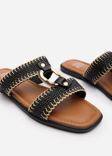 Where's That From Kiara Black Woven Sandals With Metallic Ring Detail