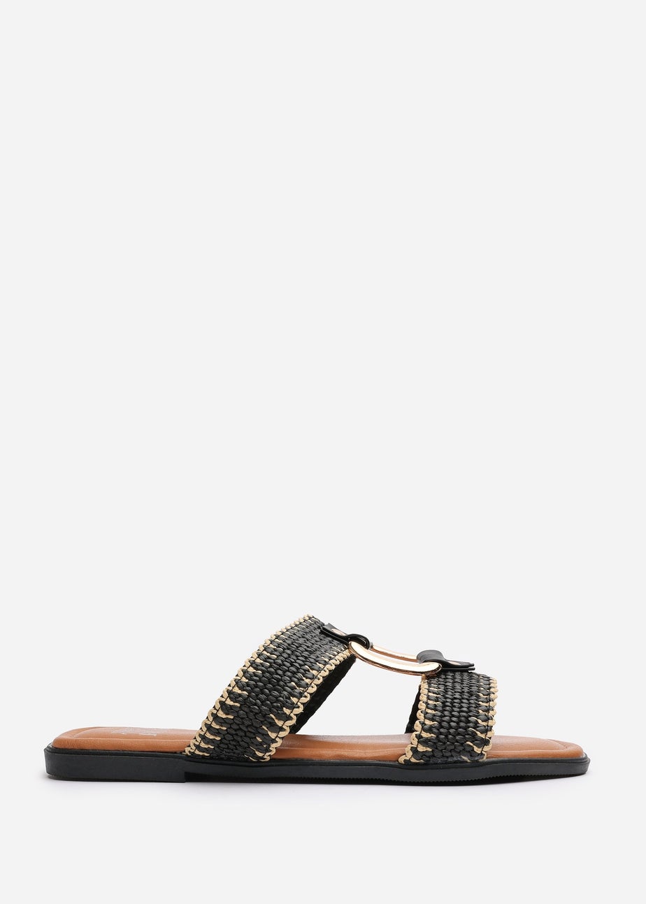Where's That From Kiara Black Woven Sandals With Metallic Ring Detail