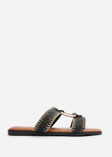 Where's That From Kiara Black Woven Sandals With Metallic Ring Detail