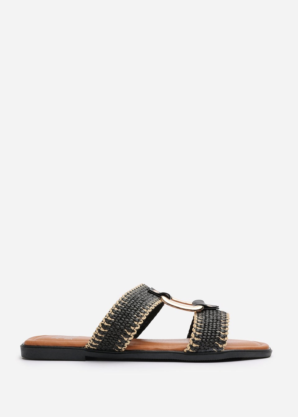 Where's That From Kiara Black Woven Sandals With Metallic Ring Detail