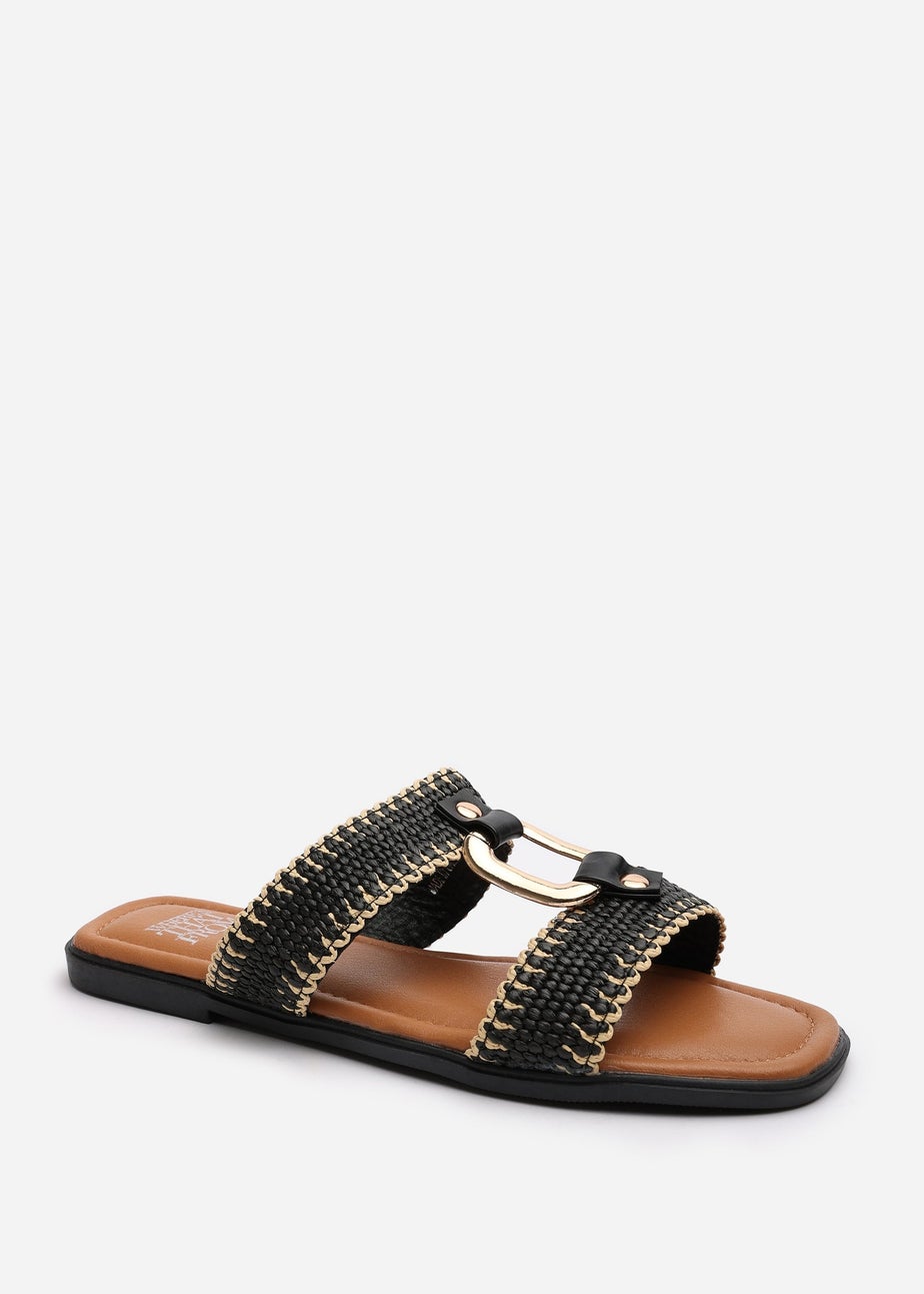 Where's That From Kiara Black Woven Sandals With Metallic Ring Detail