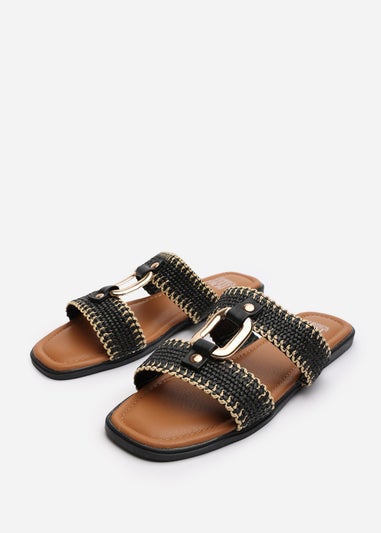 Where's That From Kiara Black Woven Sandals With Metallic Ring Detail