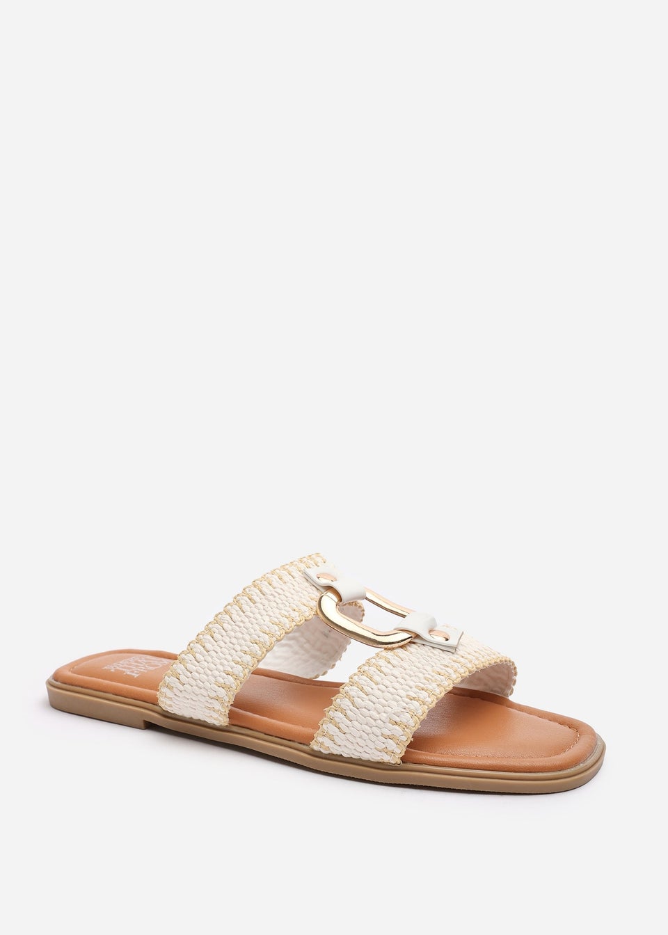 Where's That From Kiara White Woven Sandals With Metallic Ring Detail