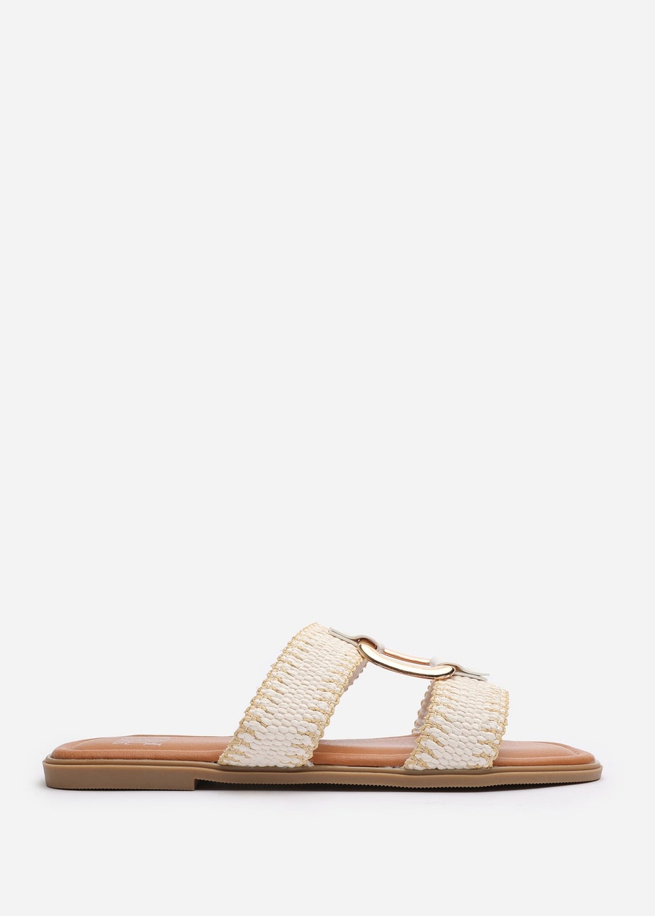 Where's That From Kiara White Woven Sandals With Metallic Ring Detail