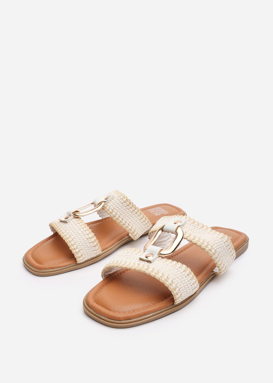 Where's That From Kiara White Woven Sandals With Metallic Ring Detail