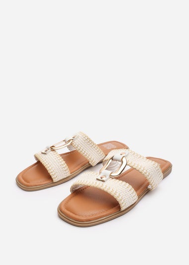 Where's That From Kiara White Woven Sandals With Metallic Ring Detail
