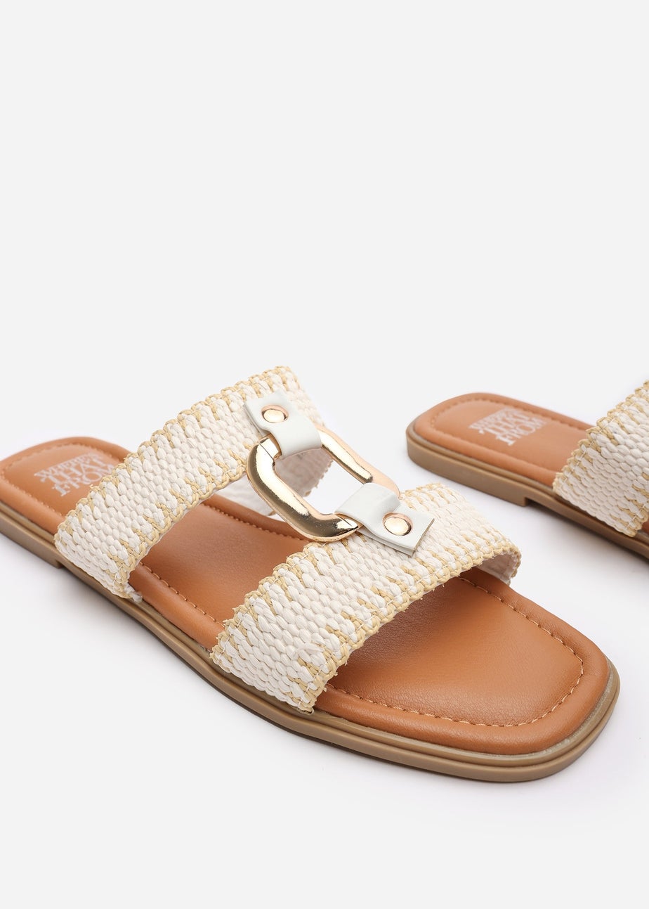 Where's That From Kiara White Woven Sandals With Metallic Ring Detail