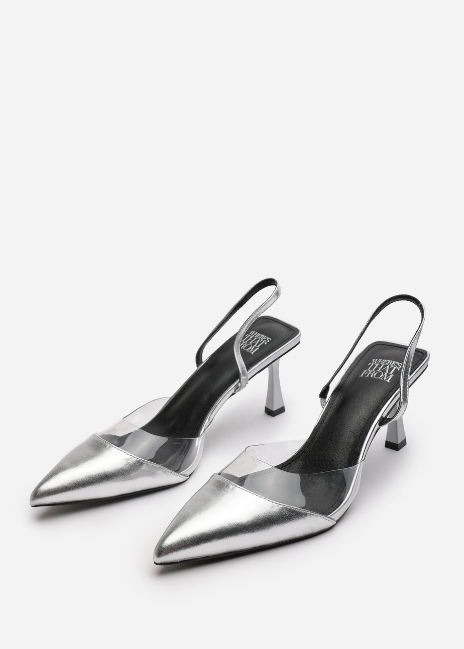 Where's That From Paige Clear Strap Slingback Heels In Silver