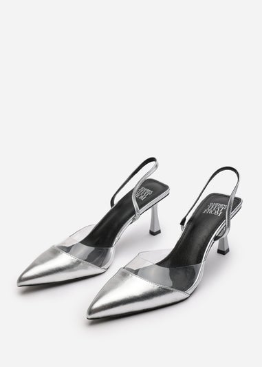 Where's That From Paige Clear Strap Slingback Heels In Silver