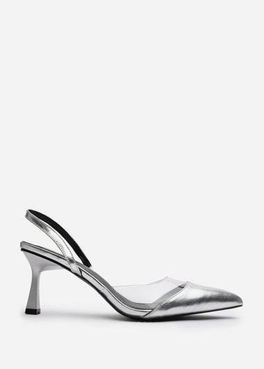 Where's That From Paige Clear Strap Slingback Heels In Silver