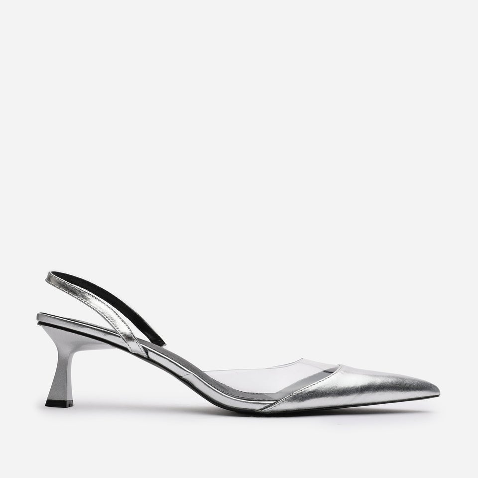 Where's That From Paige Clear Strap Slingback Heels In Silver