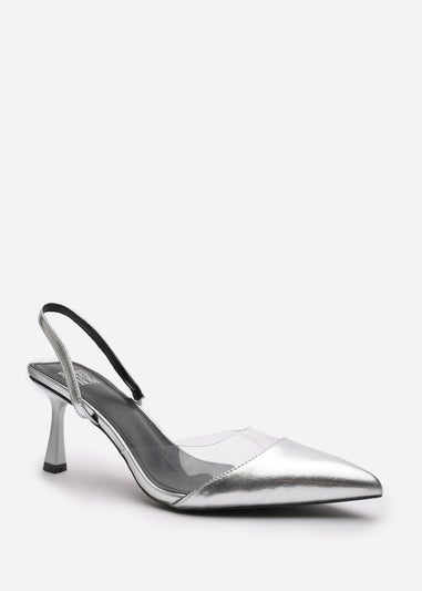 Where's That From Paige Clear Strap Slingback Heels In Silver