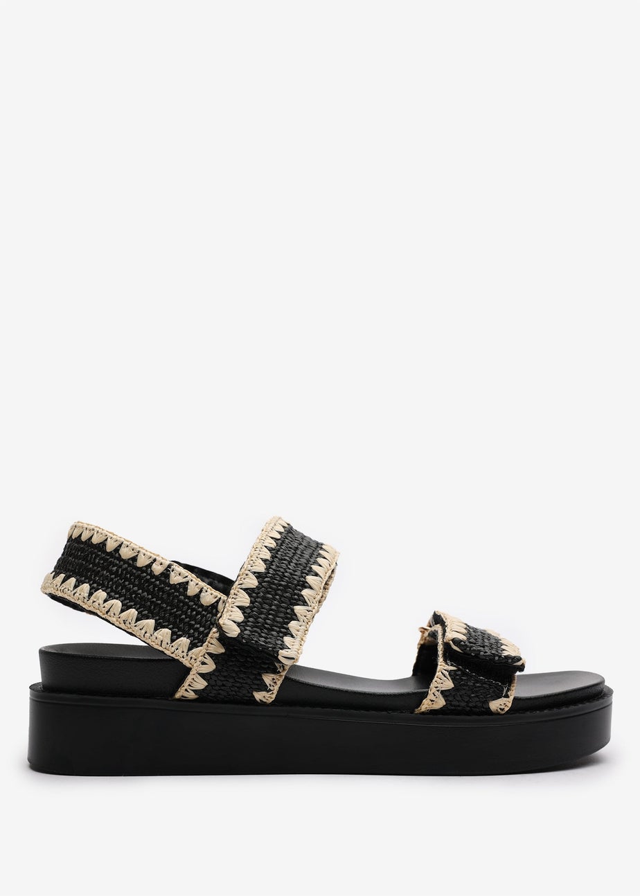 Where's That From Telma Black Flatform Sandals With Velcro Straps