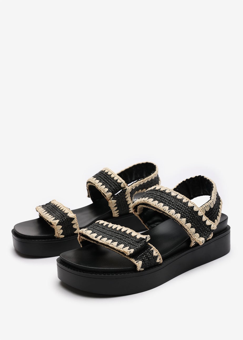 Where's That From Telma Black Flatform Sandals With Velcro Straps