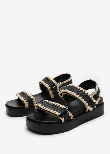 Where's That From Telma Black Flatform Sandals With Velcro Straps