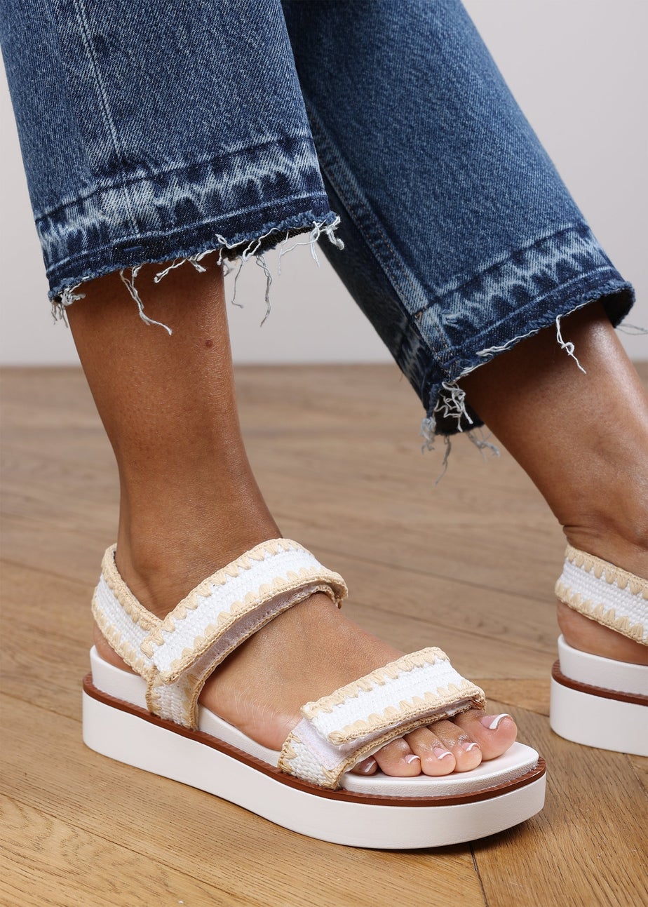 Where's That From Telma White Flatform Sandals With Velcro Straps