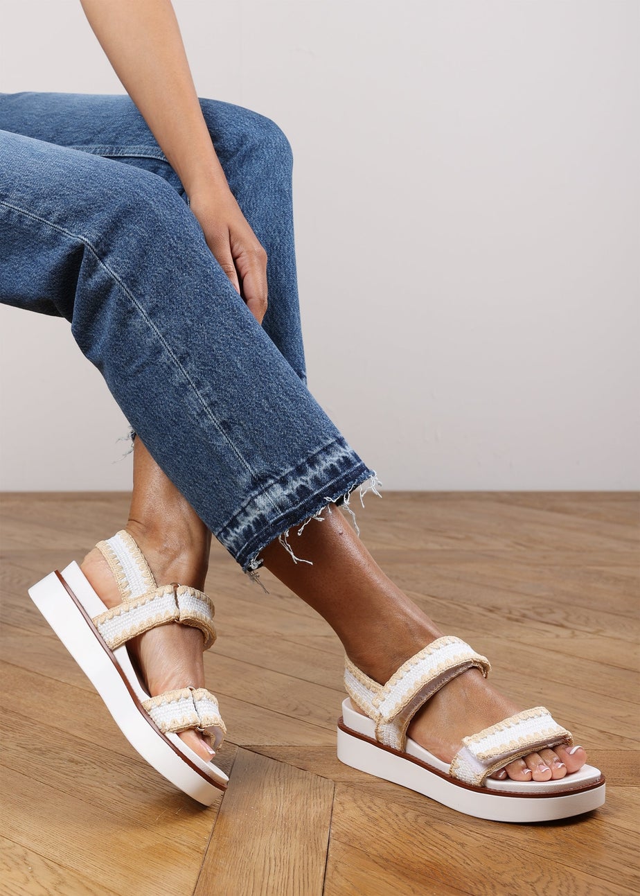 Where's That From Telma White Flatform Sandals With Velcro Straps