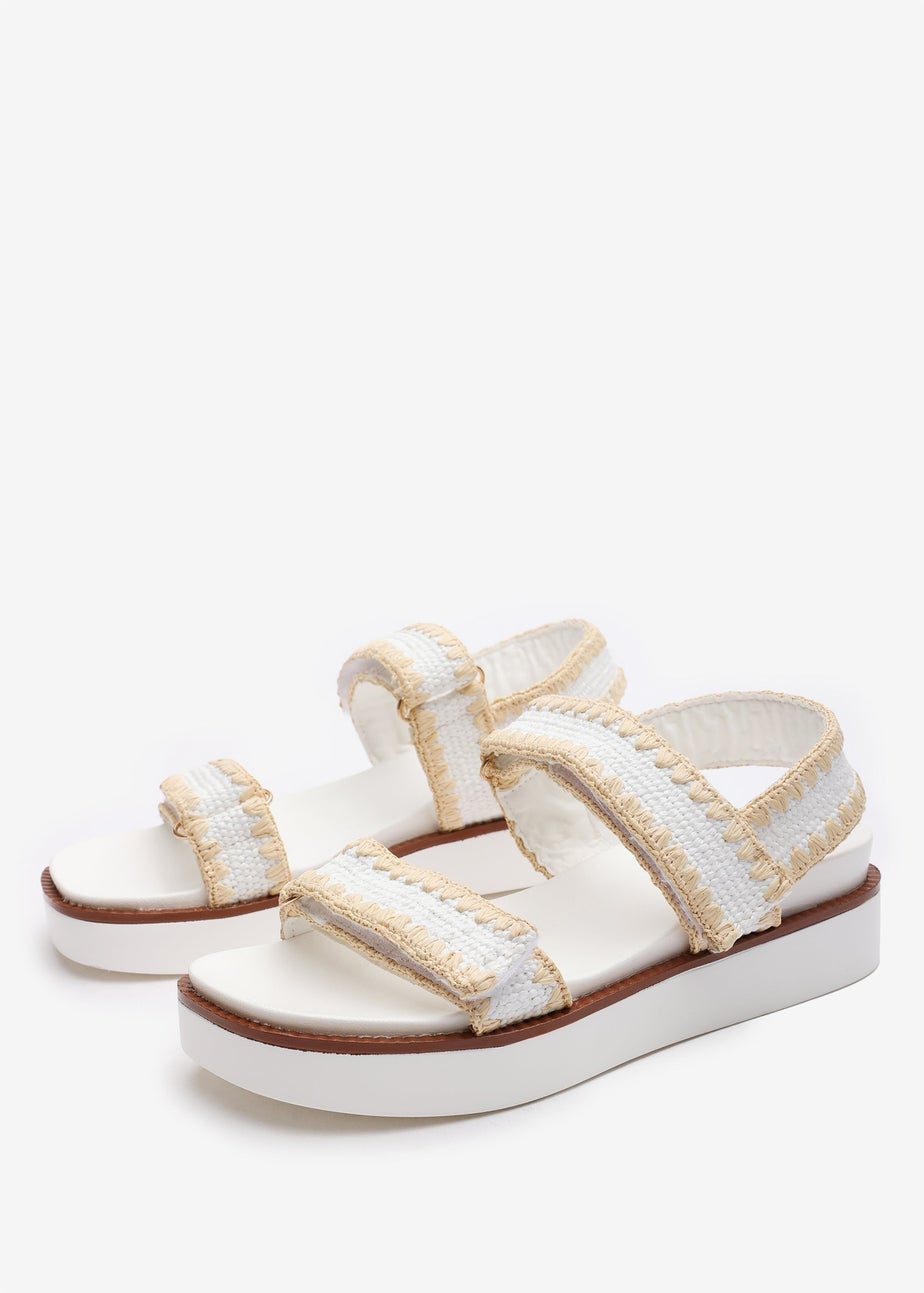 Where's That From Telma White Flatform Sandals With Velcro Straps