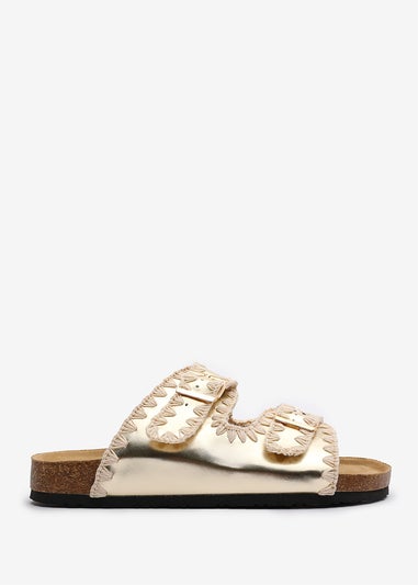 Where's That From Aaliyah Gold Chunky Flatform Sandals With Cutouts