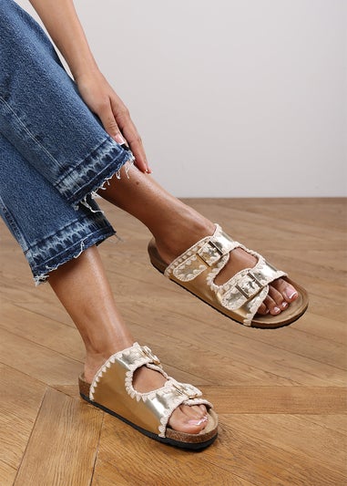Where's That From Aaliyah Gold Chunky Flatform Sandals With Cutouts