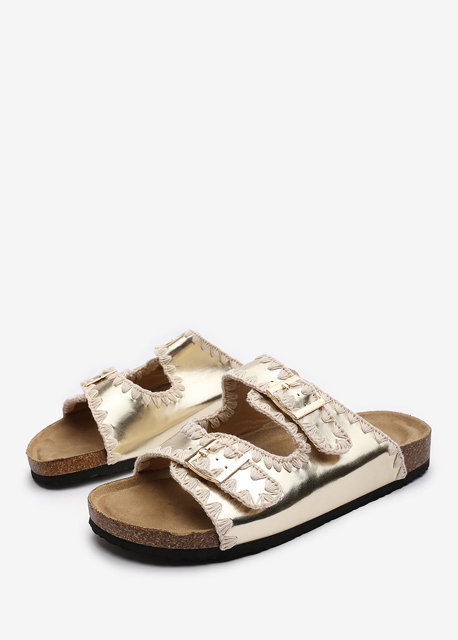 Where's That From Aaliyah Gold Chunky Flatform Sandals With Cutouts