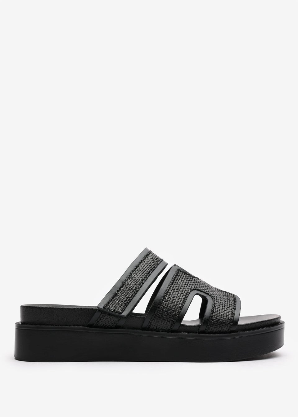 Where's That From Osana Black Flatform Sliders With Cutout Straps