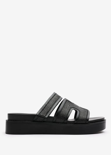 Where's That From Osana Black Flatform Sliders With Cutout Straps