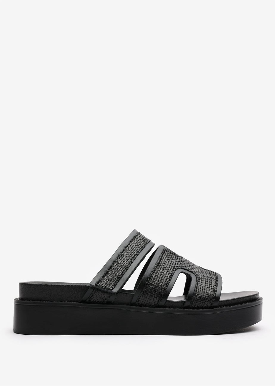 Where's That From Osana Black Flatform Sliders With Cutout Straps