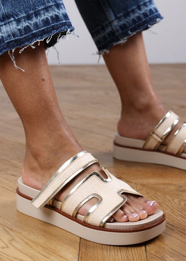 Where's That From Osana Beige Flatform Sliders With Cutout Straps