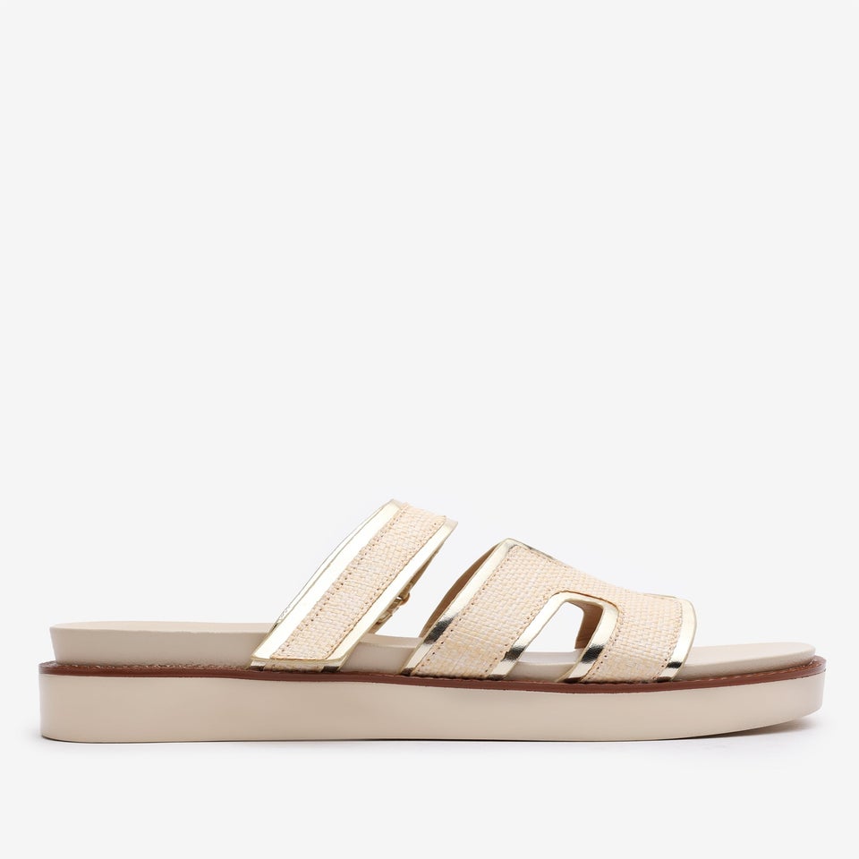 Where's That From Osana Beige Flatform Sliders With Cutout Straps