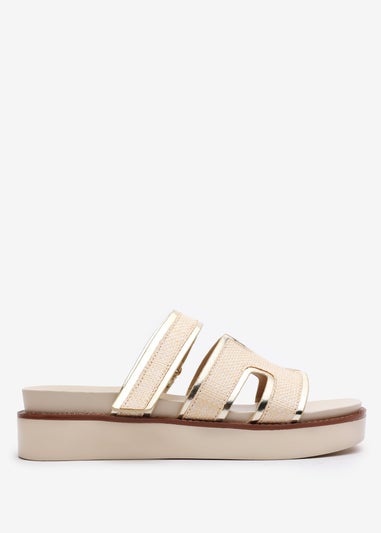 Where's That From Osana Beige Flatform Sliders With Cutout Straps