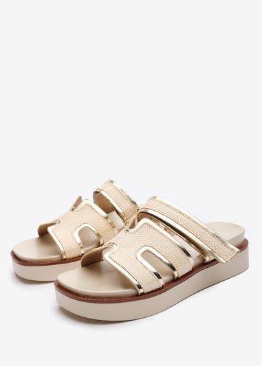 Where's That From Osana Beige Flatform Sliders With Cutout Straps