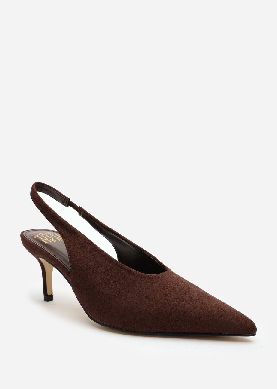 Where's That From Mira Pointed Slingback Kitten Heels In Brown