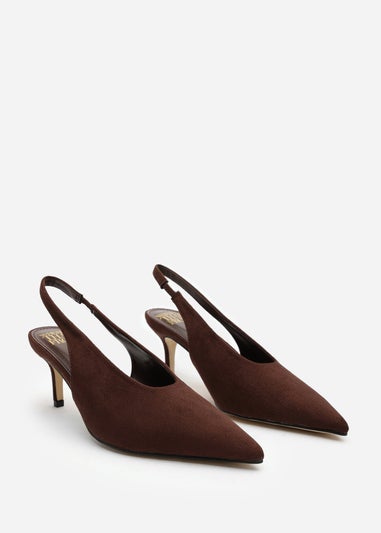 Where's That From Mira Pointed Slingback Kitten Heels In Brown