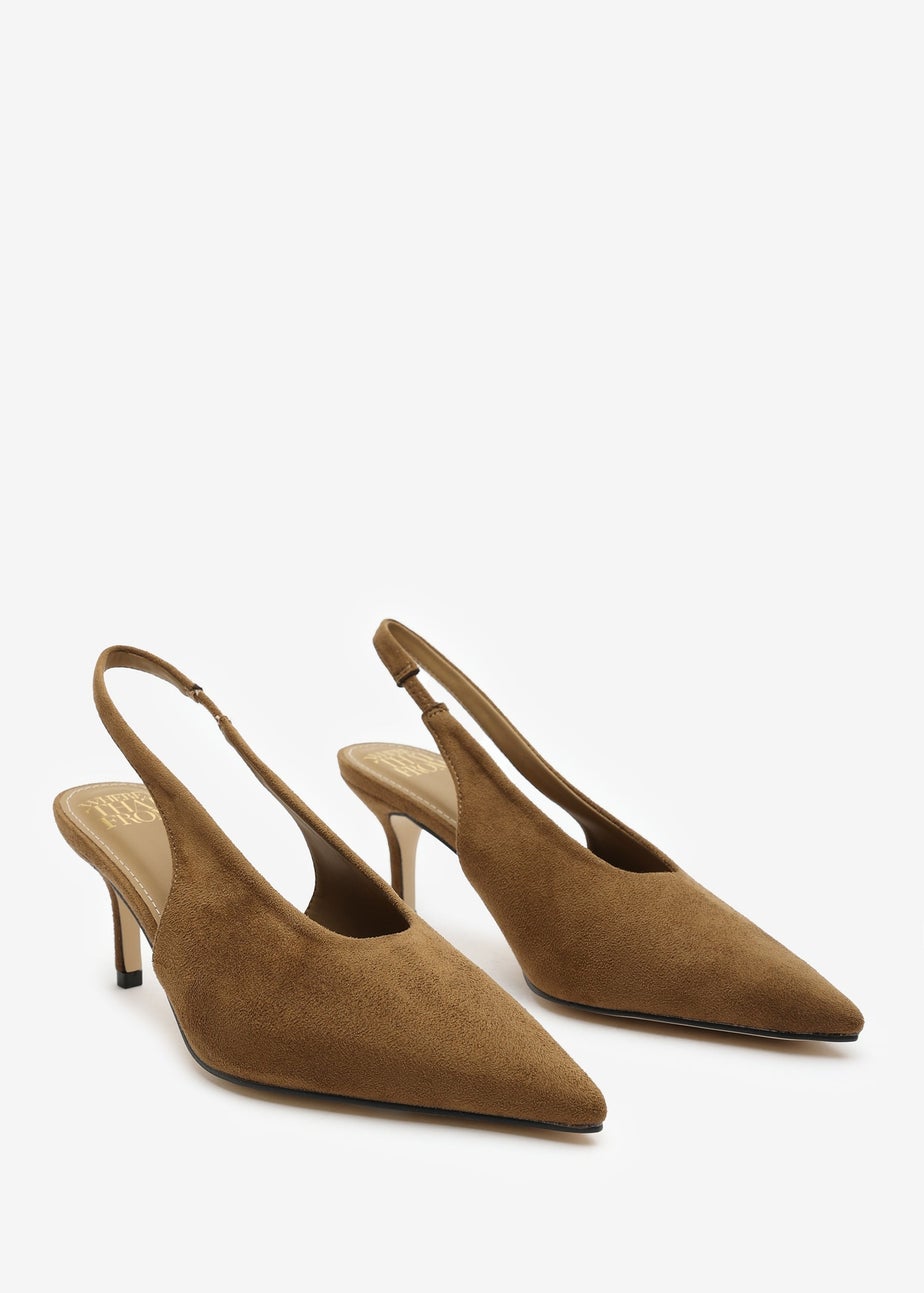 Where's That From Mira Pointed Slingback Kitten Heels In Khaki