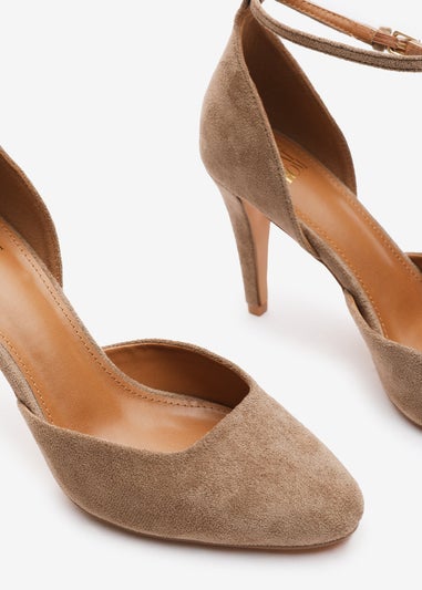 Where's That From Piper Camel Suede Ankle Strap Heels