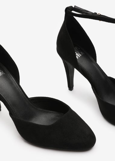 Where's That From Piper Black Suede Wide-Fit Ankle Strap Heels