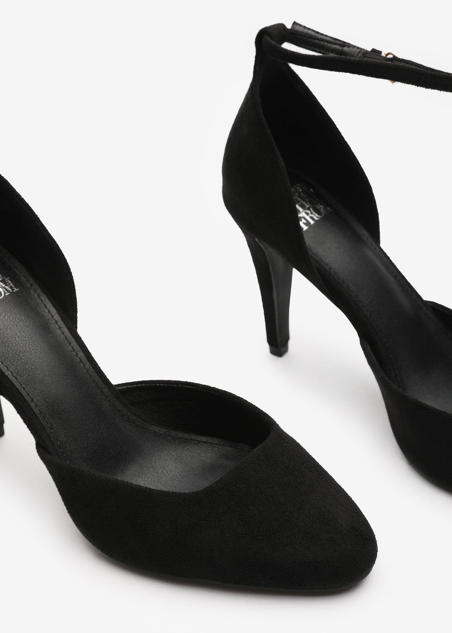 Where's That From Piper Black Suede Wide-Fit Ankle Strap Heels