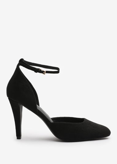 Where's That From Piper Black Suede Wide-Fit Ankle Strap Heels