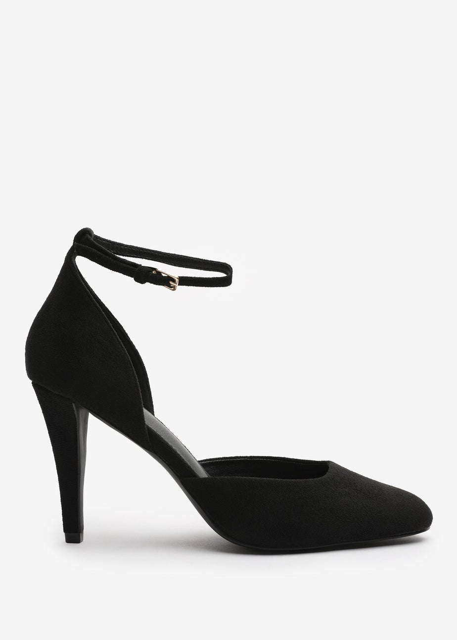 Where's That From Piper Black Suede Wide-Fit Ankle Strap Heels