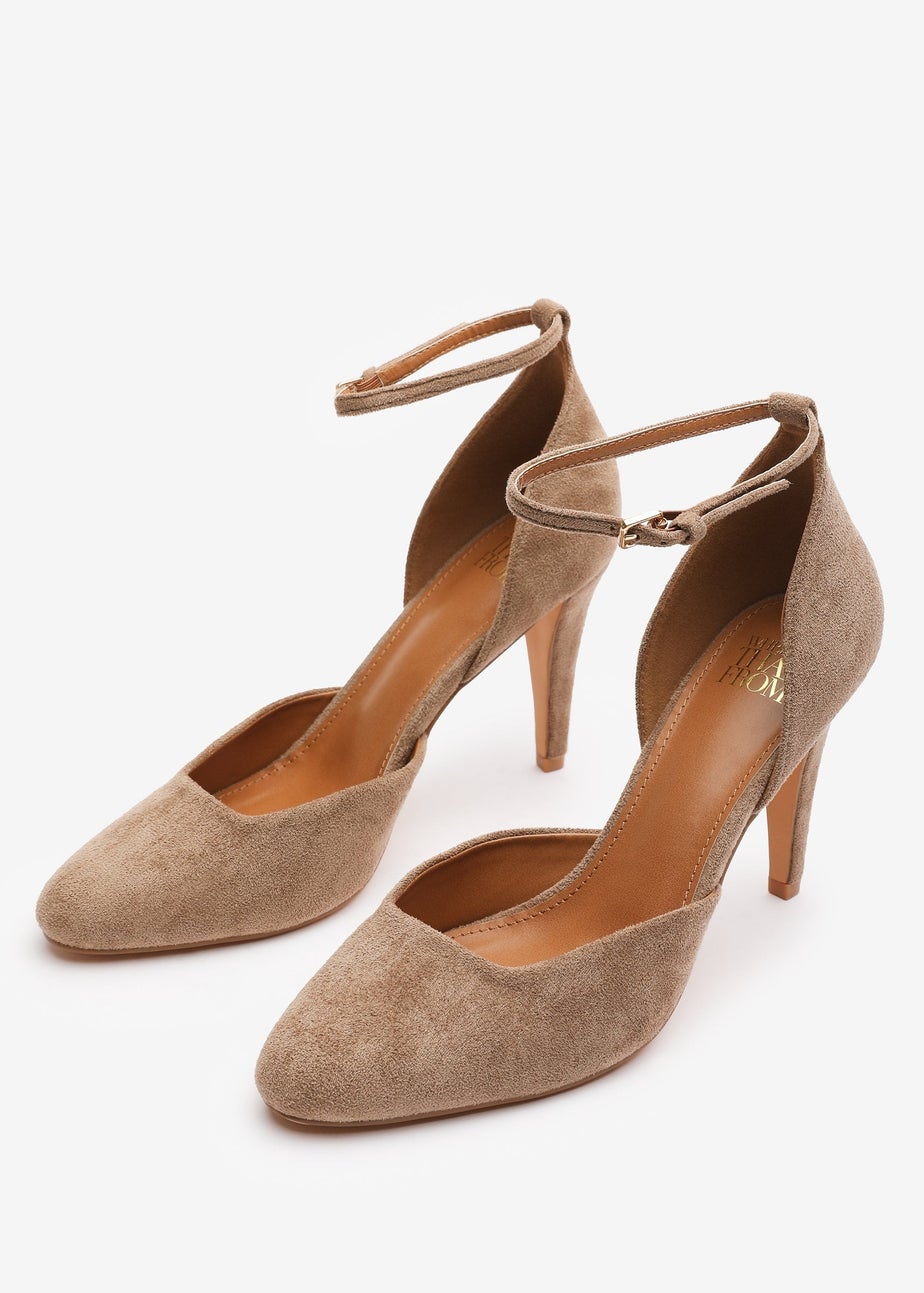 Where's That From Piper Camel Suede Wide-Fit Ankle Strap Heels