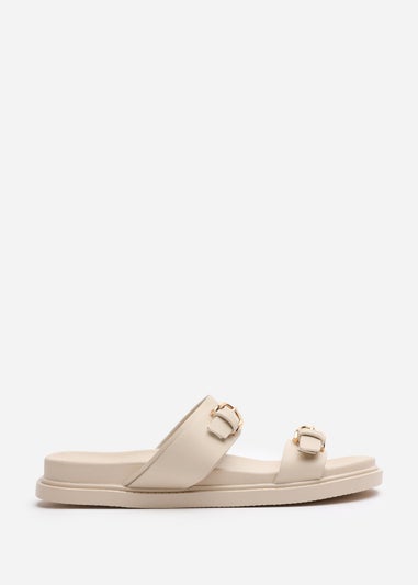 Where's That From Abrina Nude PU Flatform Sandals With Double Buckles
