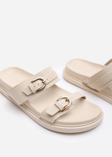 Where's That From Abrina Nude PU Flatform Sandals With Double Buckles