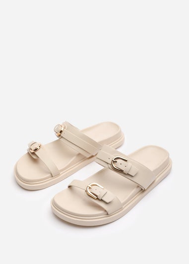 Where's That From Abrina Nude PU Flatform Sandals With Double Buckles