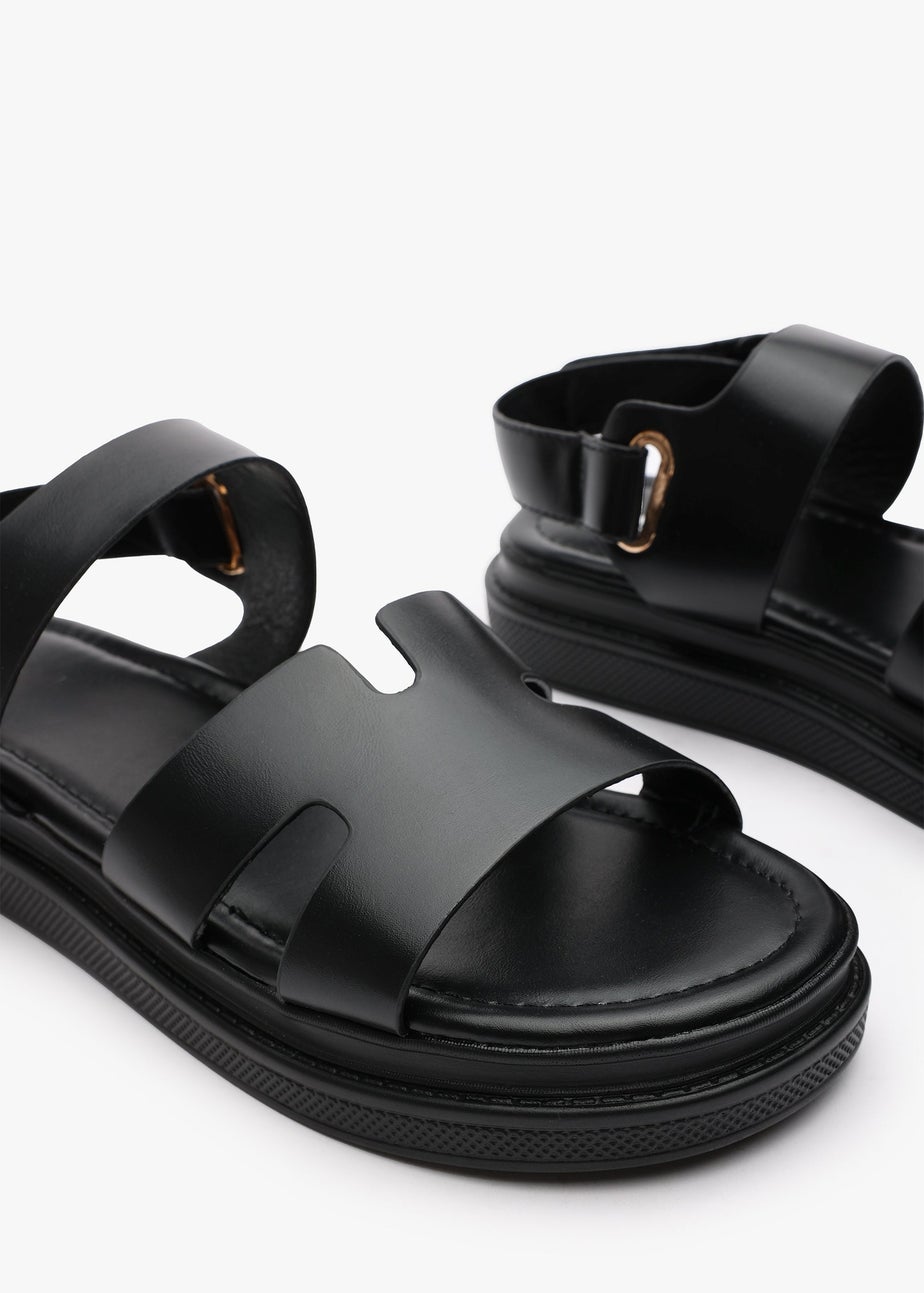Where's That From Clover Black Flatform Sandals With Cutout Straps