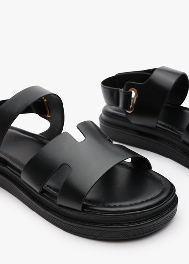 Where's That From Clover Black Flatform Sandals With Cutout Straps