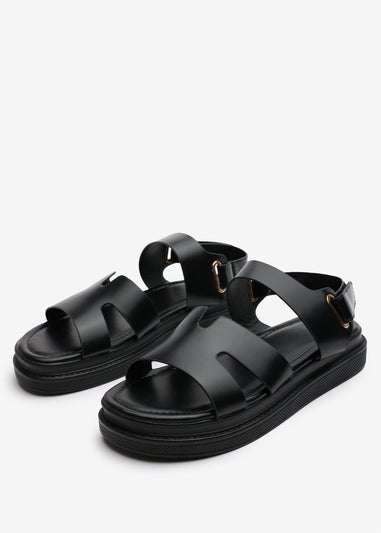 Where's That From Clover Black Flatform Sandals With Cutout Straps