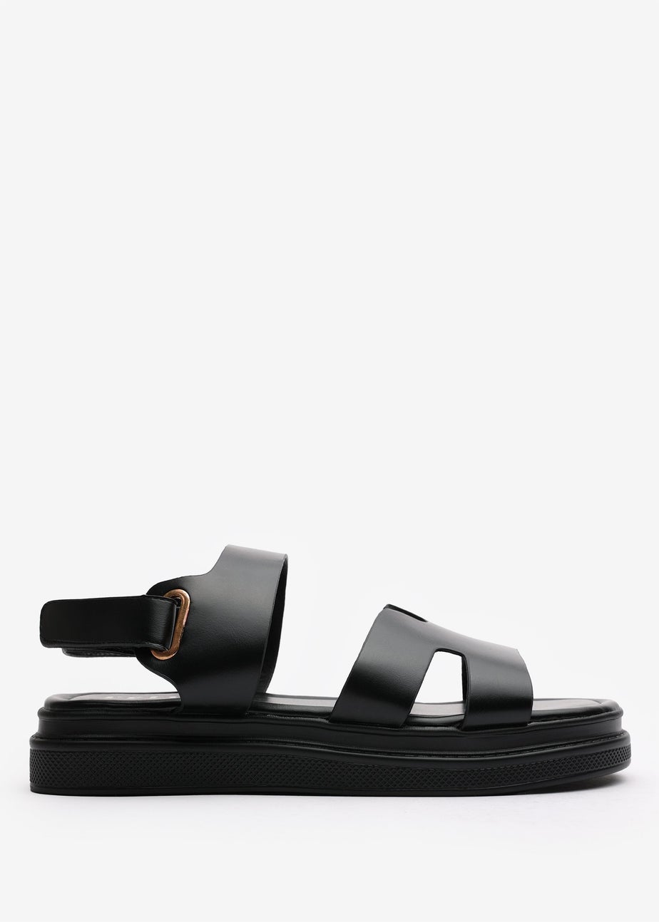 Where's That From Clover Black Flatform Sandals With Cutout Straps