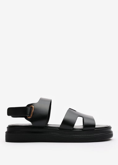 Where's That From Clover Black Flatform Sandals With Cutout Straps